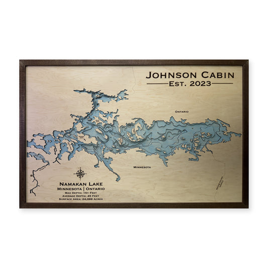 Namakan Lake, Ontario Wood Map — Multilayer — plain-background photo