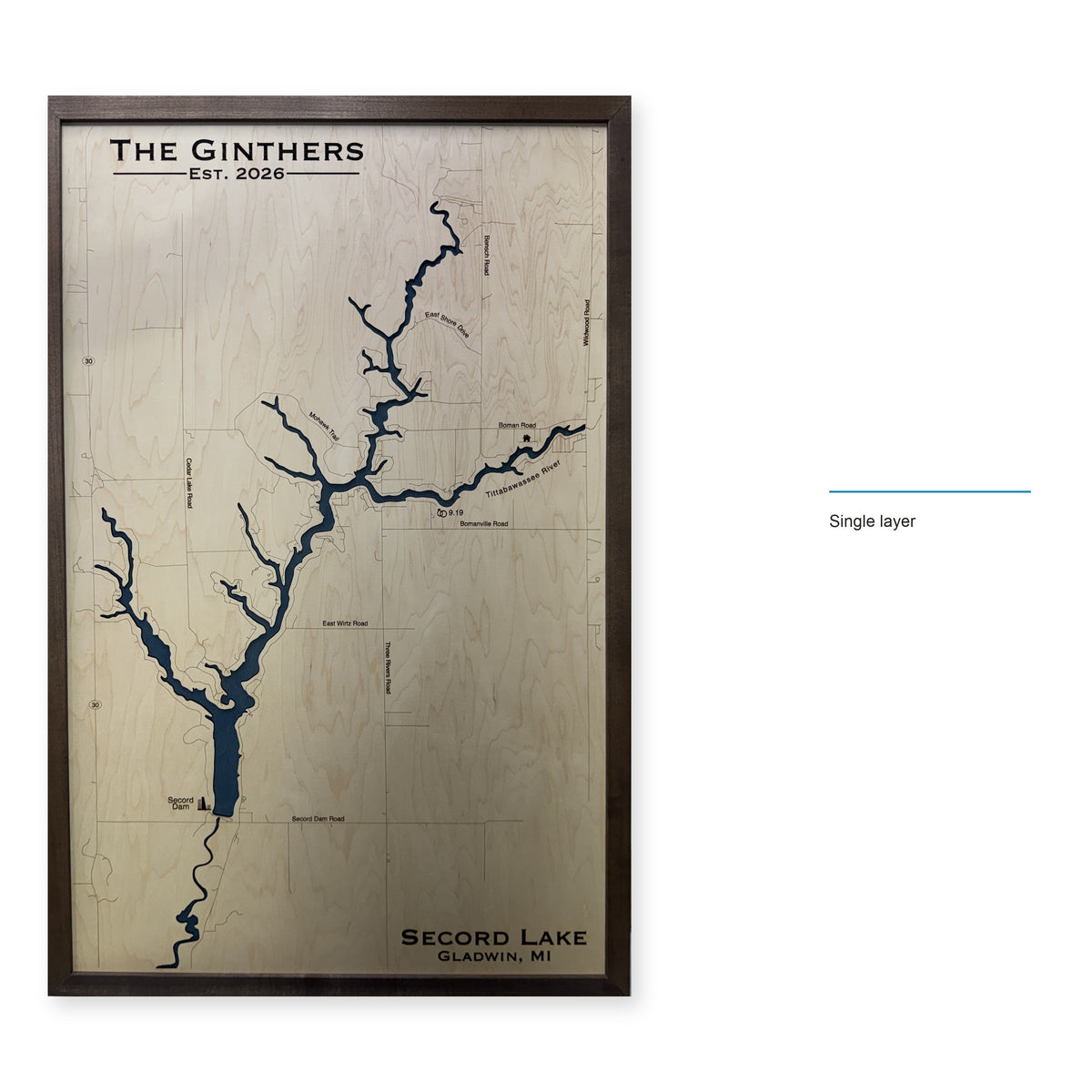 Secord Lake, Michigan Wood Map — Single layer — style-labeled photo