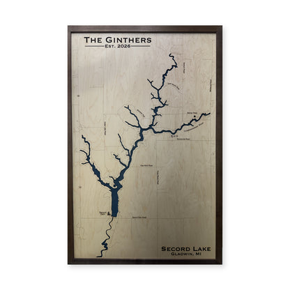 Secord Lake, Michigan Wood Map — Single layer — plain-background photo