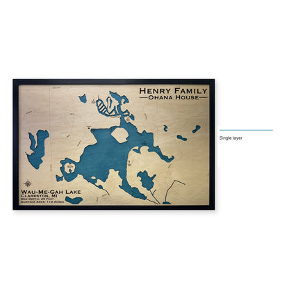 Wau-Me-Gah Lake, Michigan Wood Map — Single layer — style-labeled photo