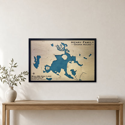 Wau-Me-Gah Lake, Michigan Wood Map — Single layer — room mockup