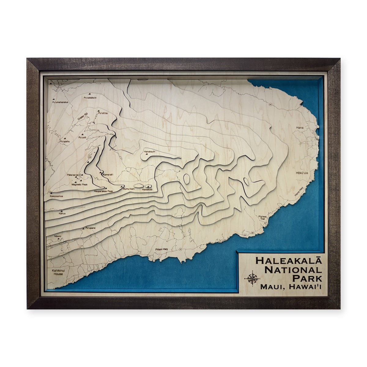 Haleakala National Park, Hawaii Wood Map — Layered topo map — plain-background photo