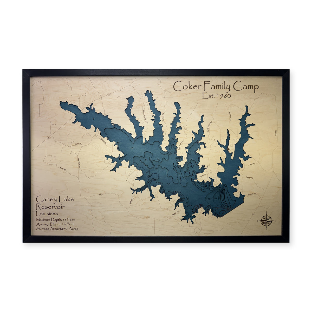 Caney Lake, Louisiana Wood Map — Multilayer — plain-background photo
