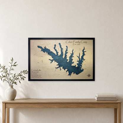 Caney Lake, Louisiana Wood Map — Multilayer — room mockup