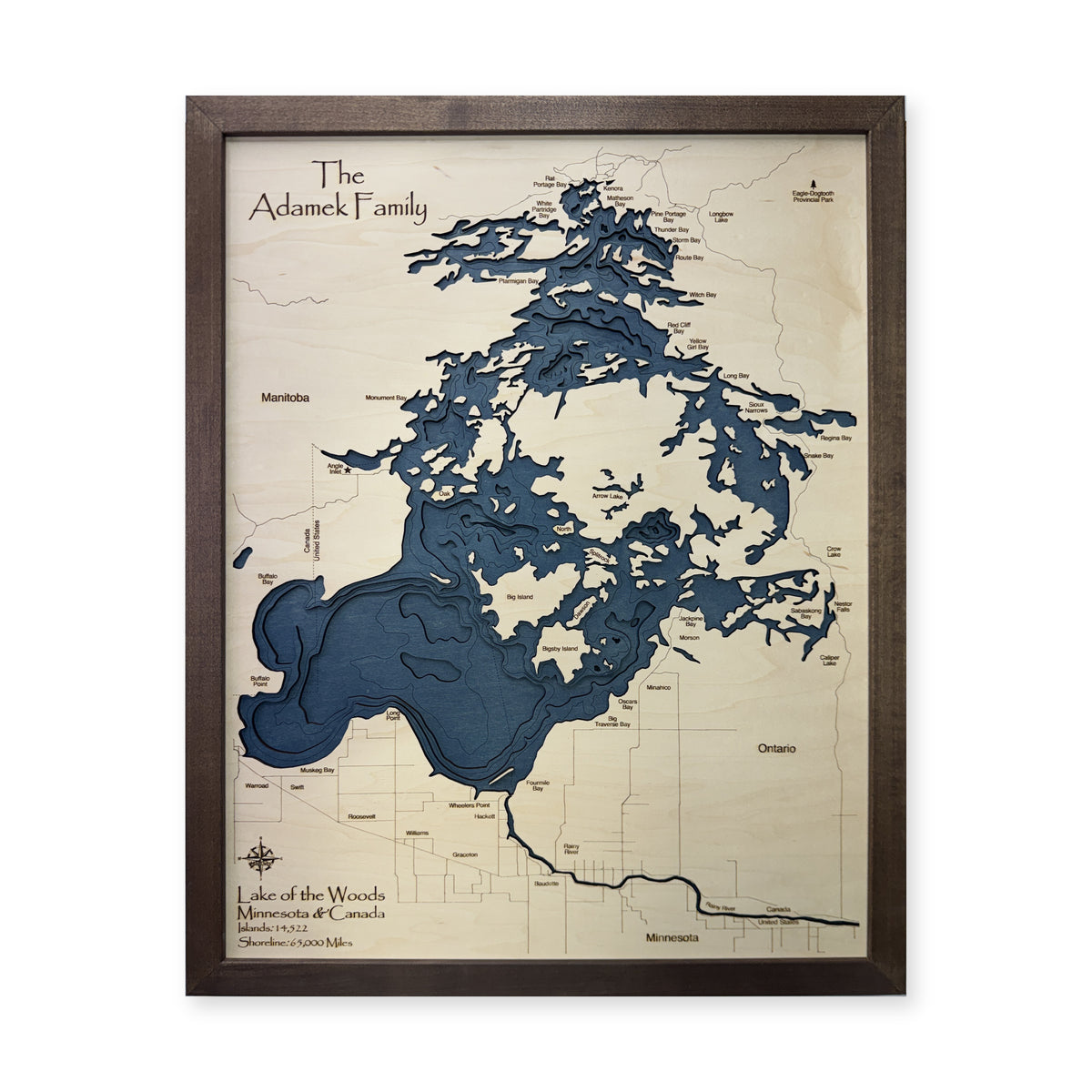 Lake of the Woods Wooden Map — Multilayer — plain-background photo