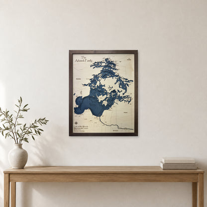 Lake of the Woods Wooden Map — Multilayer — room mockup