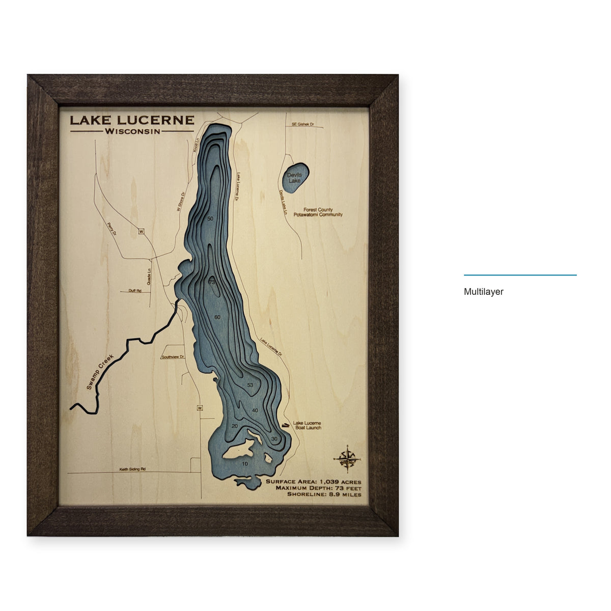 Lake Lucerne, Wisconsin Wood Map — Multilayer — style-labeled photo