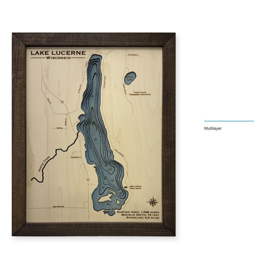 Lake Lucerne, Wisconsin Wood Map — Multilayer — style-labeled photo