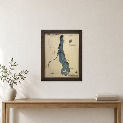 Lake Lucerne, Wisconsin Wood Map — Multilayer — room mockup