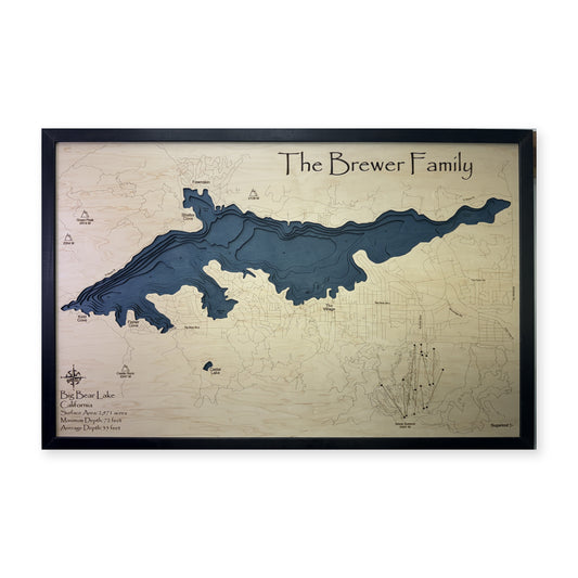 Big Bear Lake, California Wood Map — Multilayer — plain-background photo