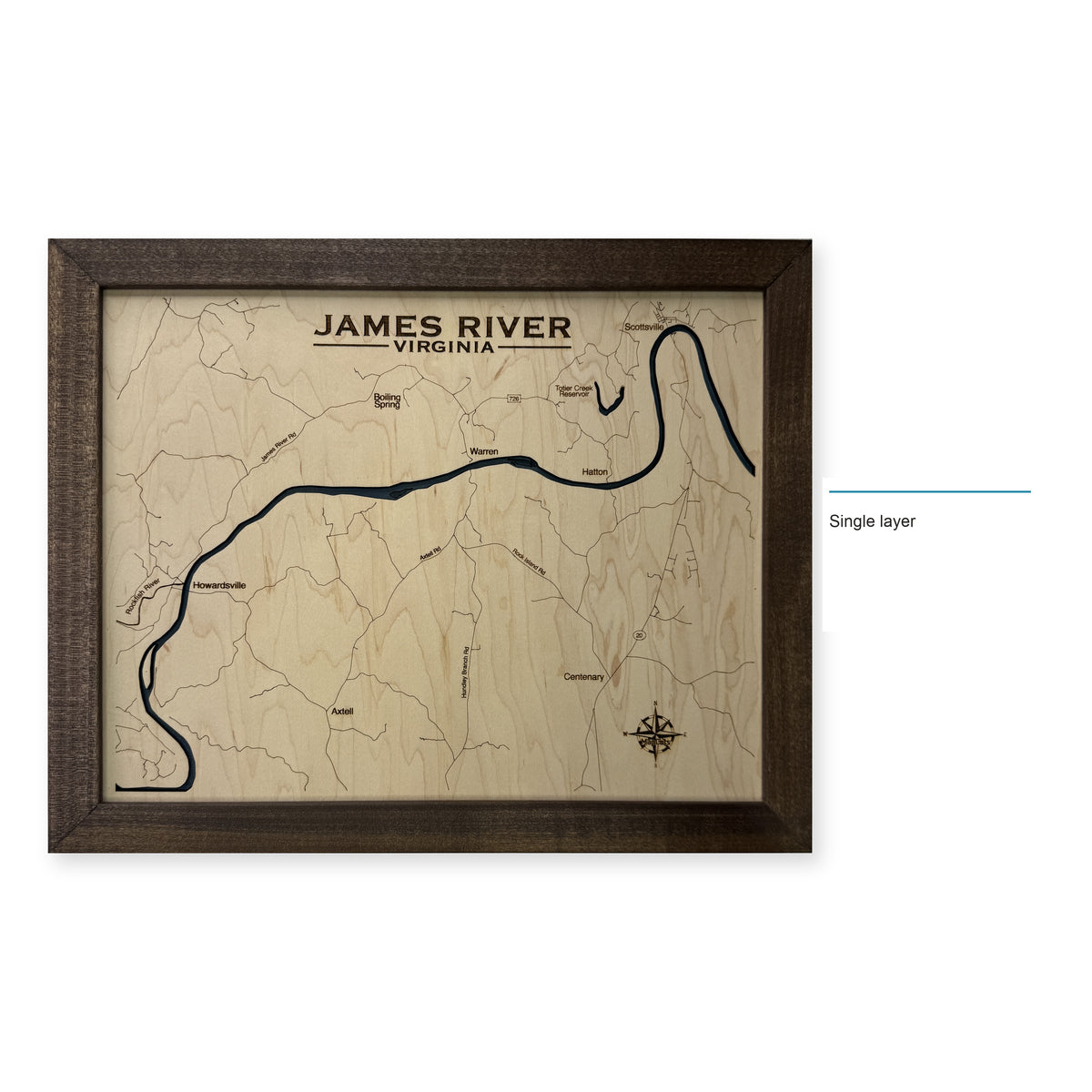 James River, Virginia Wood Map — Single layer — style-labeled photo