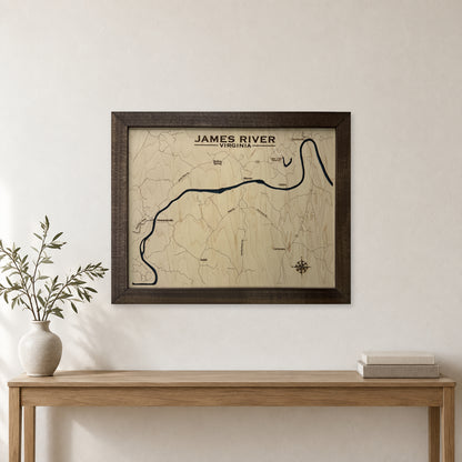James River, Virginia Wood Map — Single layer — room mockup