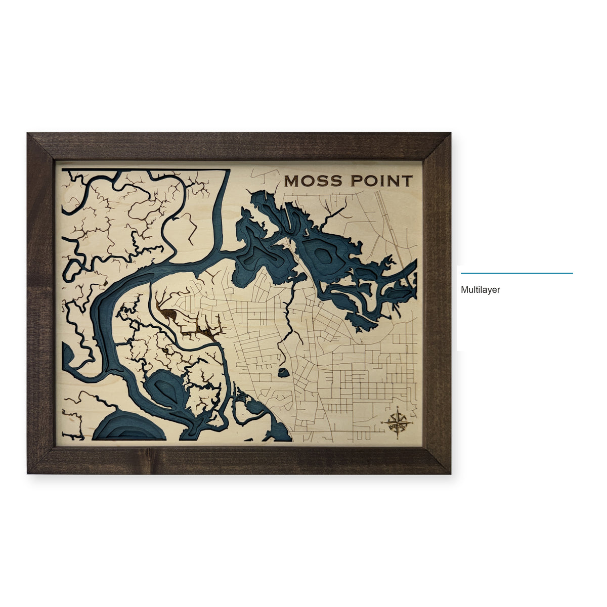 Moss Point, Mississippi Wood Map — Multilayer — style-labeled photo