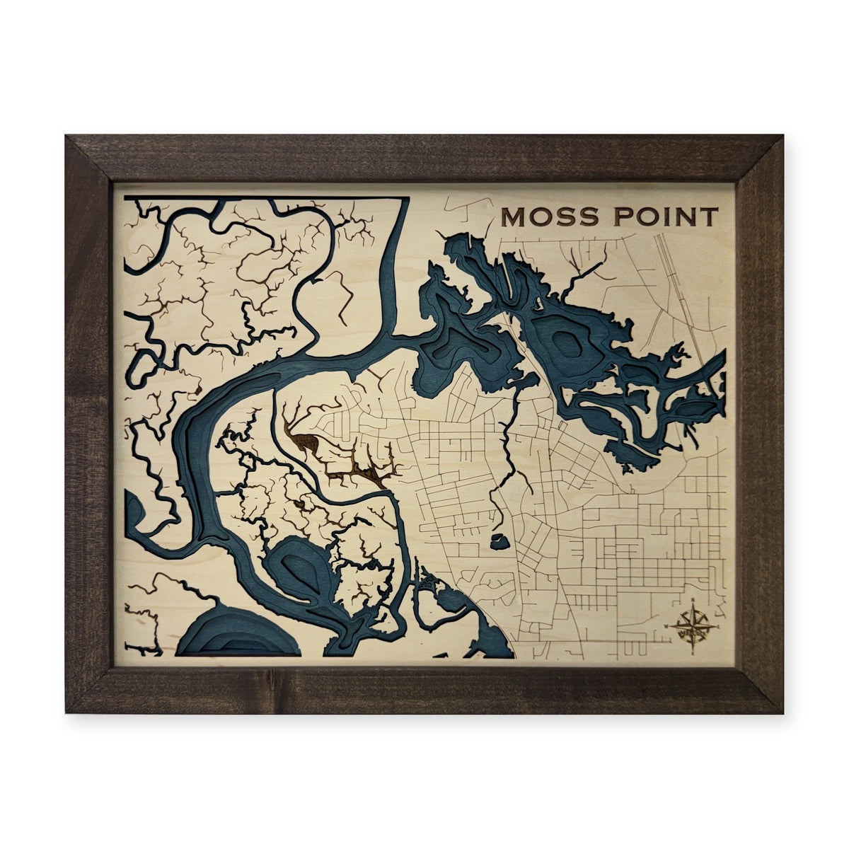 Moss Point, Mississippi Wood Map — Multilayer — plain-background photo