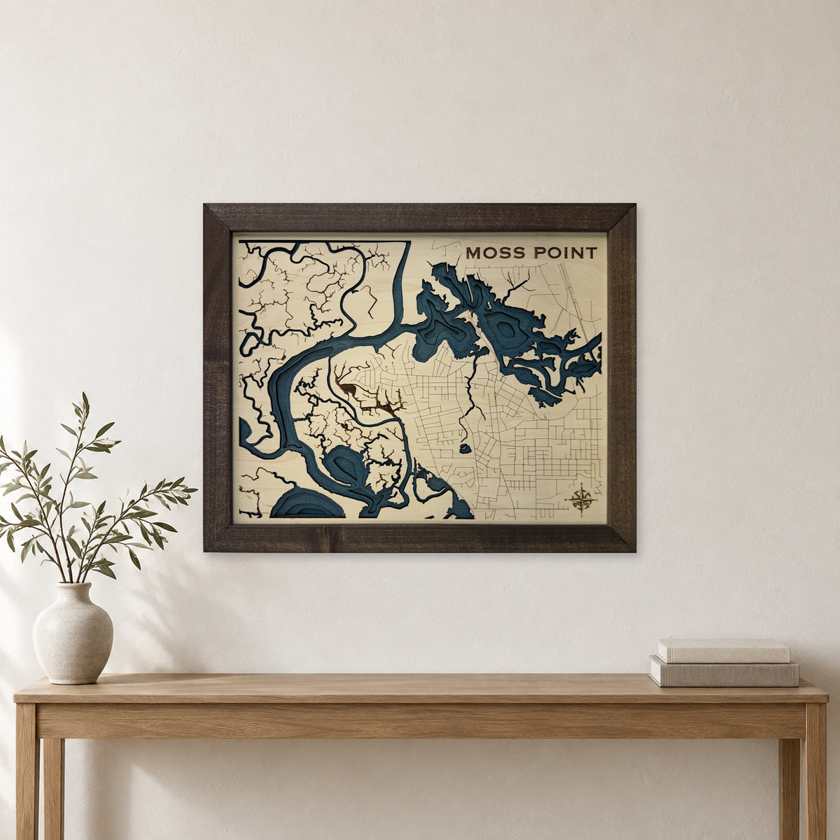 Moss Point, Mississippi Wood Map — Multilayer — room mockup