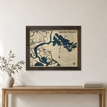 Moss Point, Mississippi Wood Map — Multilayer — room mockup
