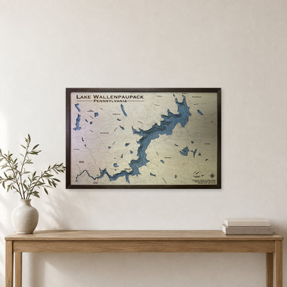 Lake Wallenpaupack Wood Map — Multilayer — room mockup