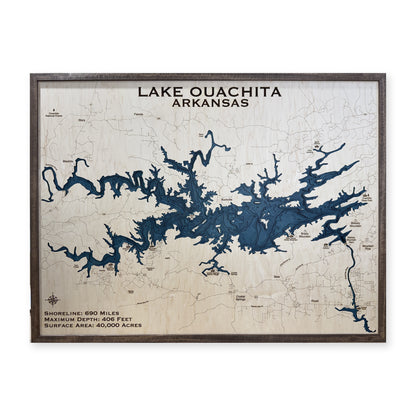 Lake Ouachita, Arkansas Wood Map — Multilayer — plain-background photo