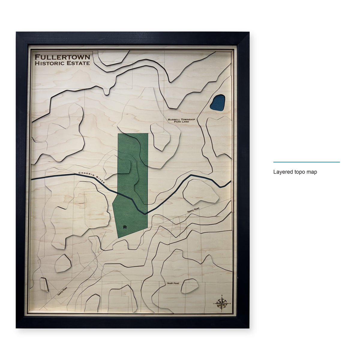 Fullertown Historic Estate, Russell Township, Ohio Topographic Wood Map — Layered topo map — style-labeled photo