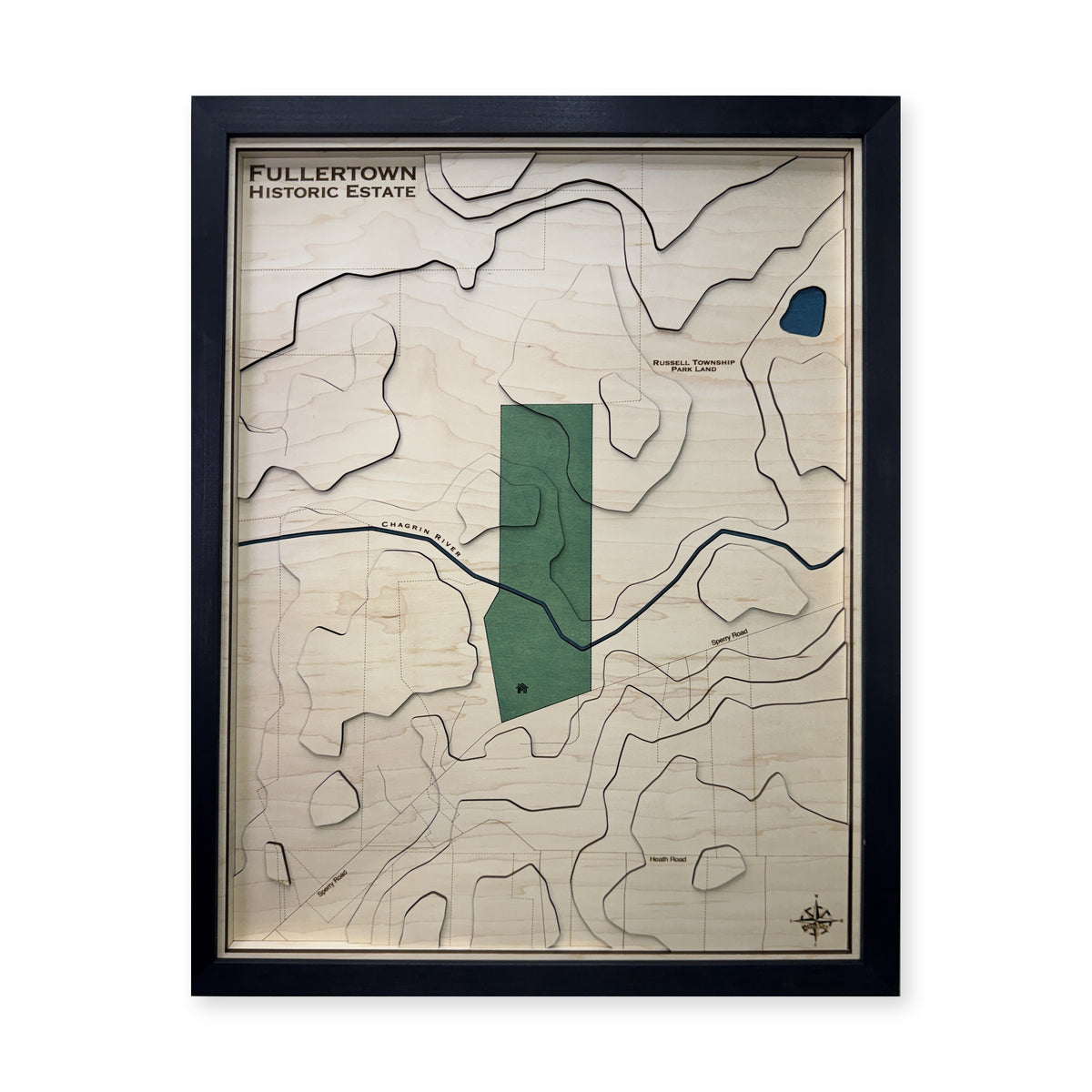 Fullertown Historic Estate, Russell Township, Ohio Topographic Wood Map — Layered topo map — plain-background photo
