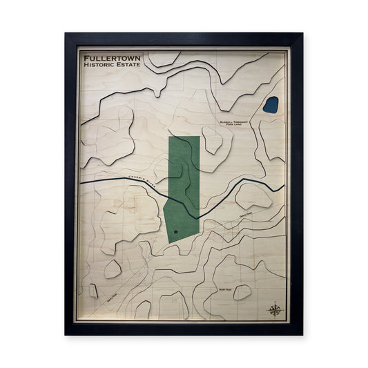 Fullertown Historic Estate, Russell Township, Ohio Topographic Wood Map — Layered topo map — plain-background photo