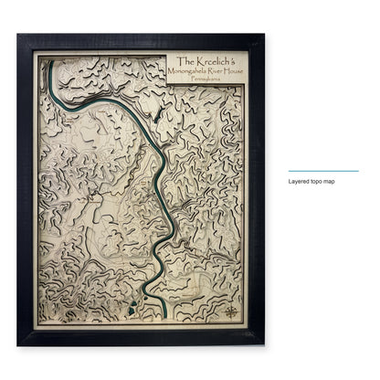 Monongahela River, Pennsylvania Wood Map — Layered topo map — style-labeled photo