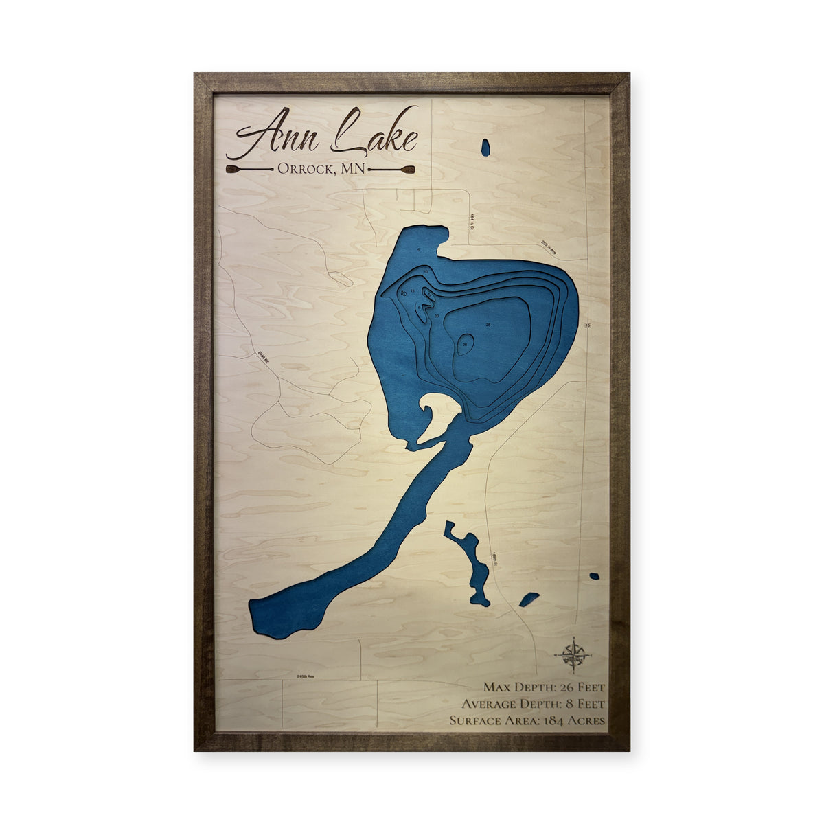 Ann Lake, Orrock, Minnesota Wood Map — Multilayer — plain-background photo