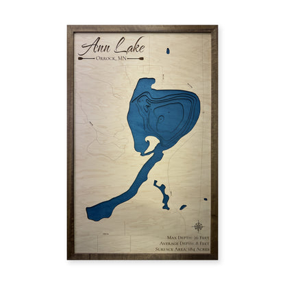 Ann Lake, Orrock, Minnesota Wood Map — Multilayer — plain-background photo