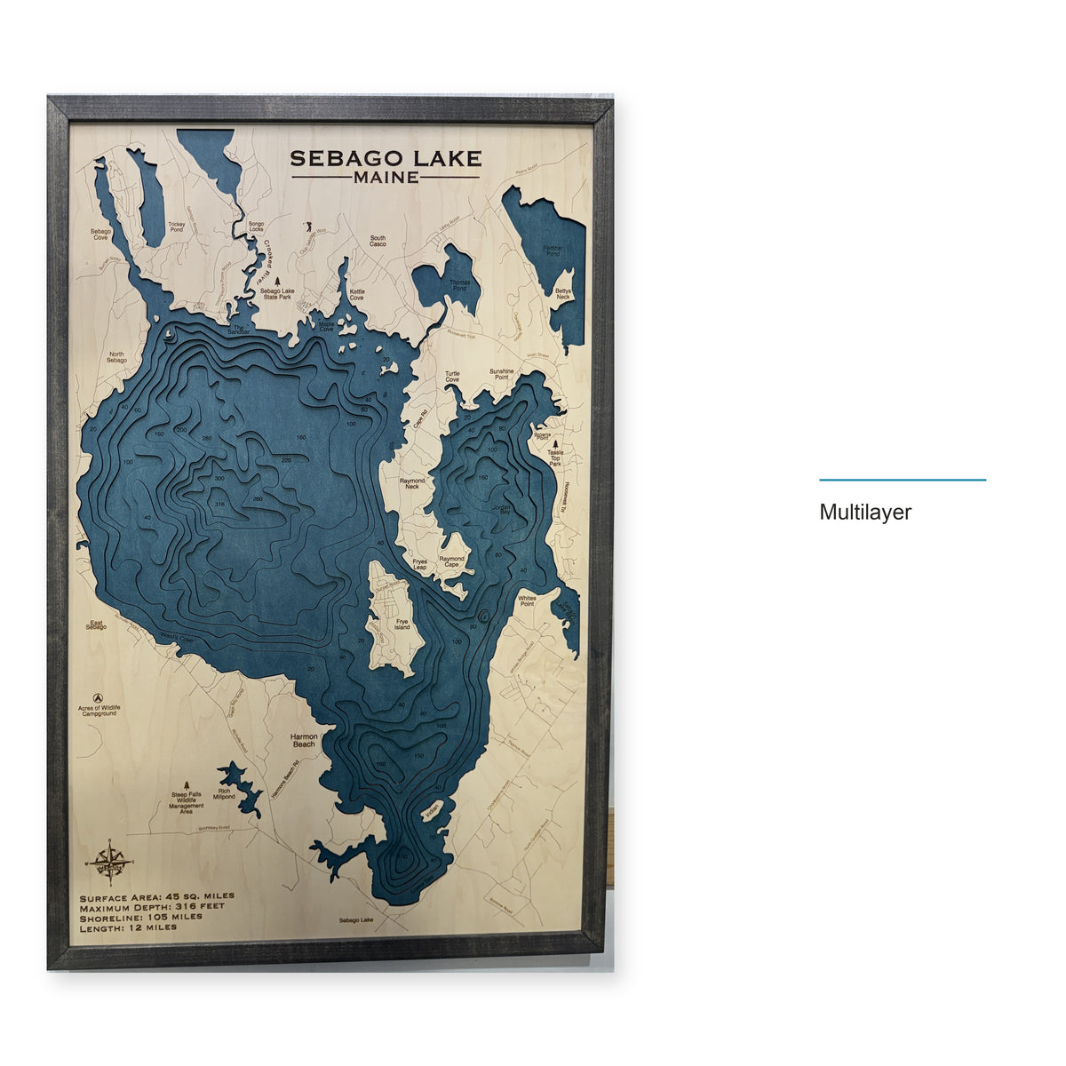 Sebago Lake, Wood Map — Multilayer — style-labeled photo