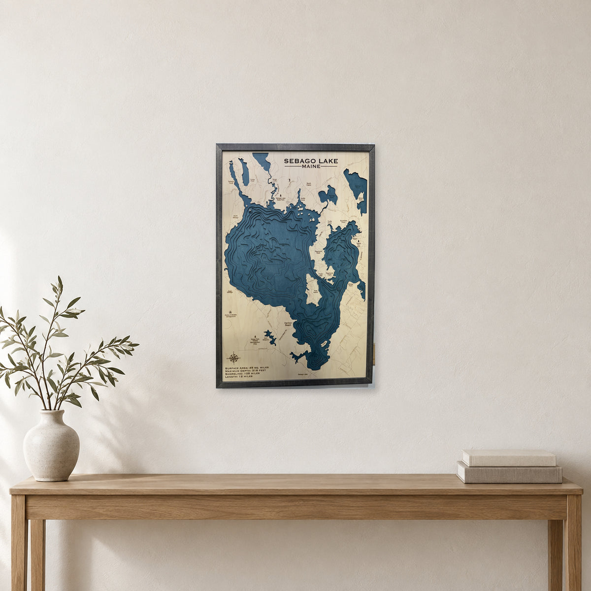 Sebago Lake, Wood Map — Multilayer — room mockup