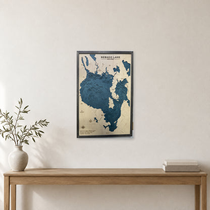 Sebago Lake, Wood Map — Multilayer — room mockup