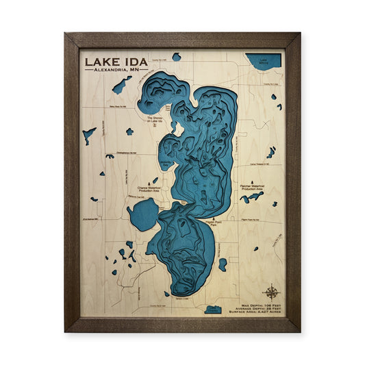 Lake Ida, Minnesota Wood Map — Multilayer — plain-background photo
