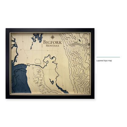Bigfork, Montana Wood Map — Layered topo map — style-labeled photo