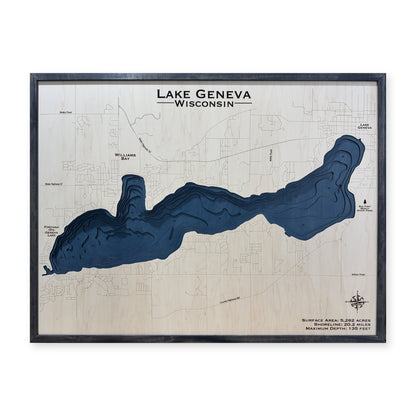 Lake Geneva, Wisconsin Wood Map — Multilayer — plain-background photo