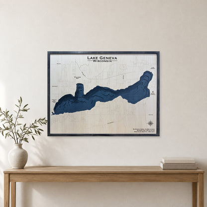Lake Geneva, Wisconsin Wood Map — Multilayer — room mockup