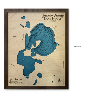 Lake Rachel, Minnesota Wood Map — Multilayer — style-labeled photo