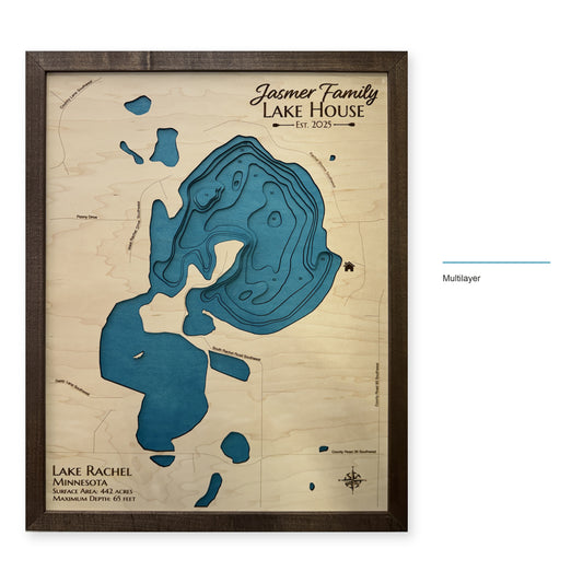 Lake Rachel, Minnesota Wood Map — Multilayer — style-labeled photo