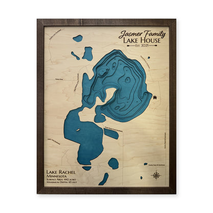 Lake Rachel, Minnesota Wood Map — Multilayer — plain-background photo