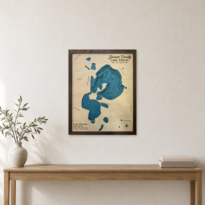 Lake Rachel, Minnesota Wood Map — Multilayer — room mockup