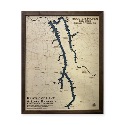 Kentucky Lake and Lake Barkley Wood Map — Single layer — plain-background photo
