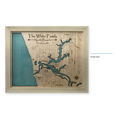 North Beach, Ferrysburg, Michigan Wood Map — Single layer — style-labeled photo