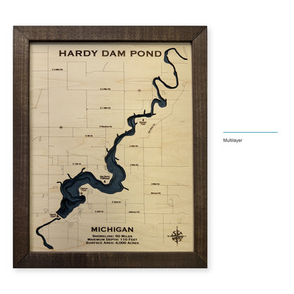 Hardy Dam Pond, Michigan Wood Map — Multilayer — style-labeled photo