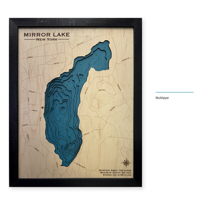 Mirror Lake, New York Wood Map — Multilayer — style-labeled photo