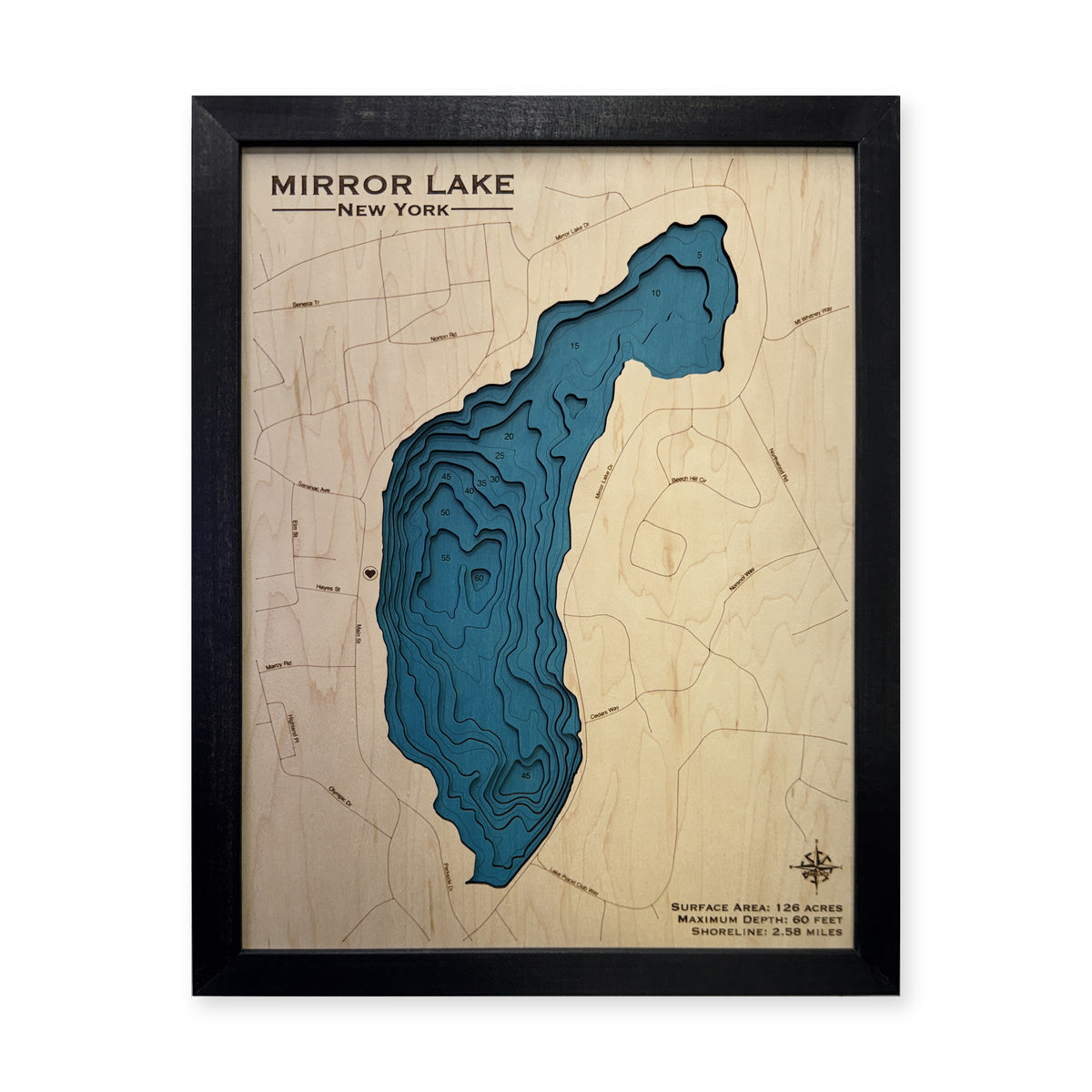Mirror Lake, New York Wood Map — Multilayer — plain-background photo