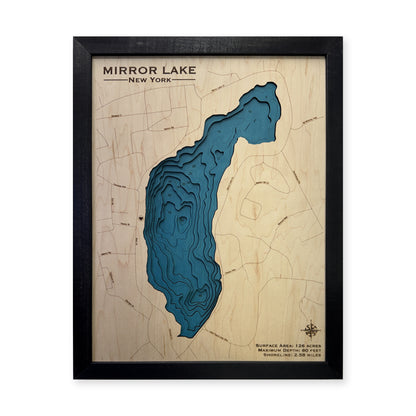Mirror Lake, New York Wood Map — Multilayer — plain-background photo