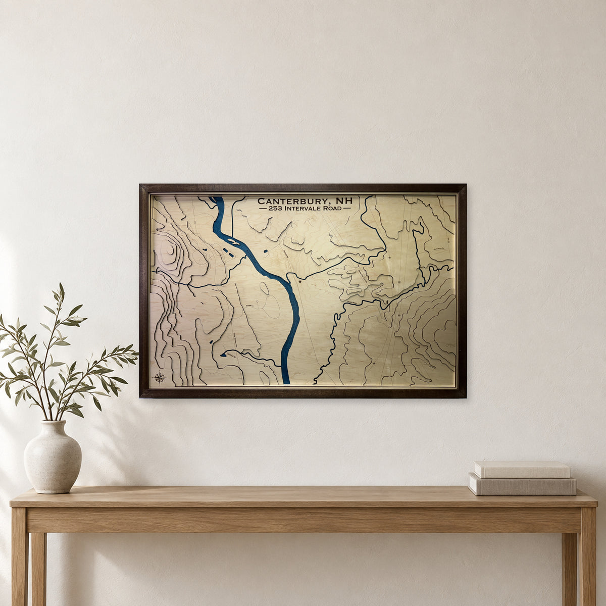 Canterbury, New Hampshire Wood Map — Layered topo map — room mockup
