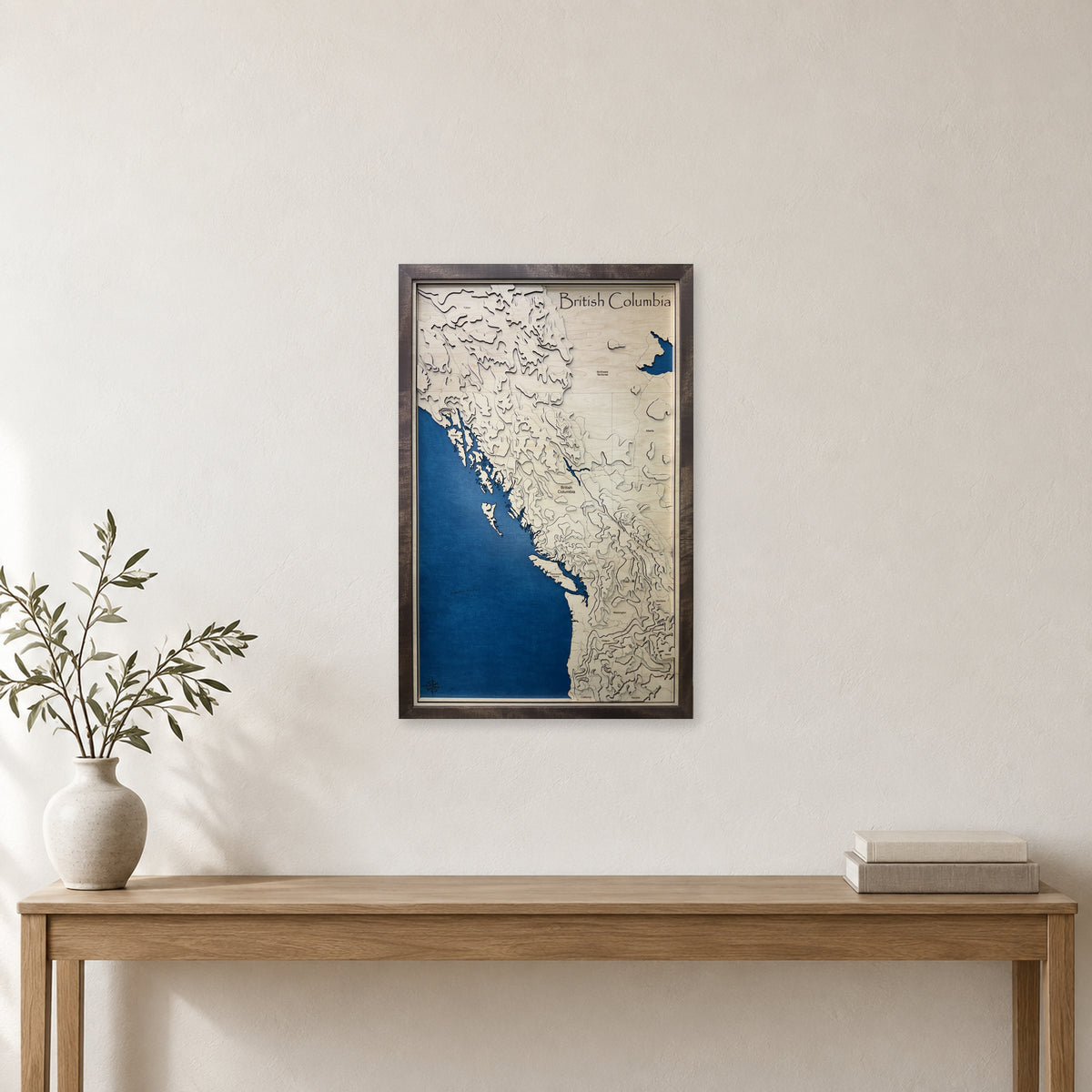 British Columbia Pacific Coast Wood Map — Layered topo map — room mockup