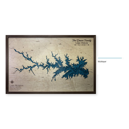 Lake Murray, South Carolina Wood Map — Multilayer — style-labeled photo
