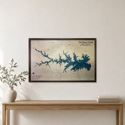 Lake Murray, South Carolina Wood Map — Multilayer — room mockup