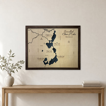 Woodbeck Chain of Lakes, Michigan Wood Map — Multilayer — room mockup